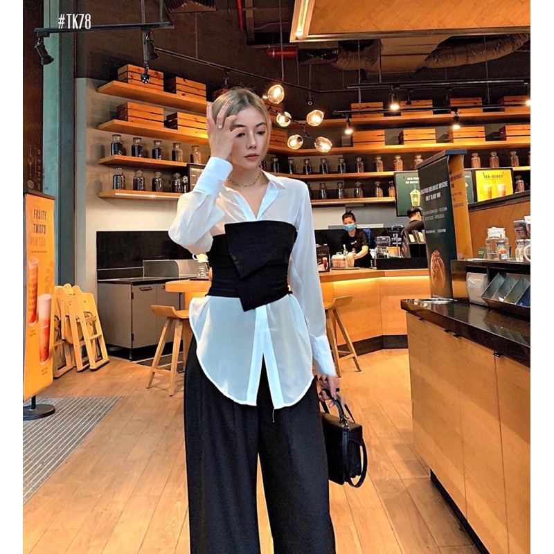 áo sơmi nữ voan mỏng kết hợp áo ống đen nhún/freesize | BigBuy360 - bigbuy360.vn