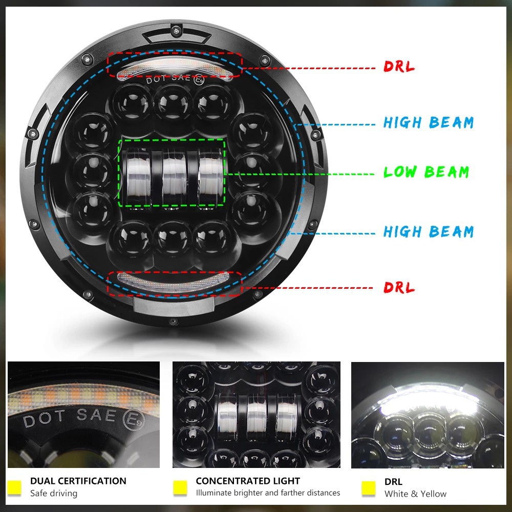 UNI-SHINE Đèn Pha Led Hình Tròn 4x4 3500k / 6500k Cho Xe Jeep Jk Lj Cj Tj Hummer H1 H4