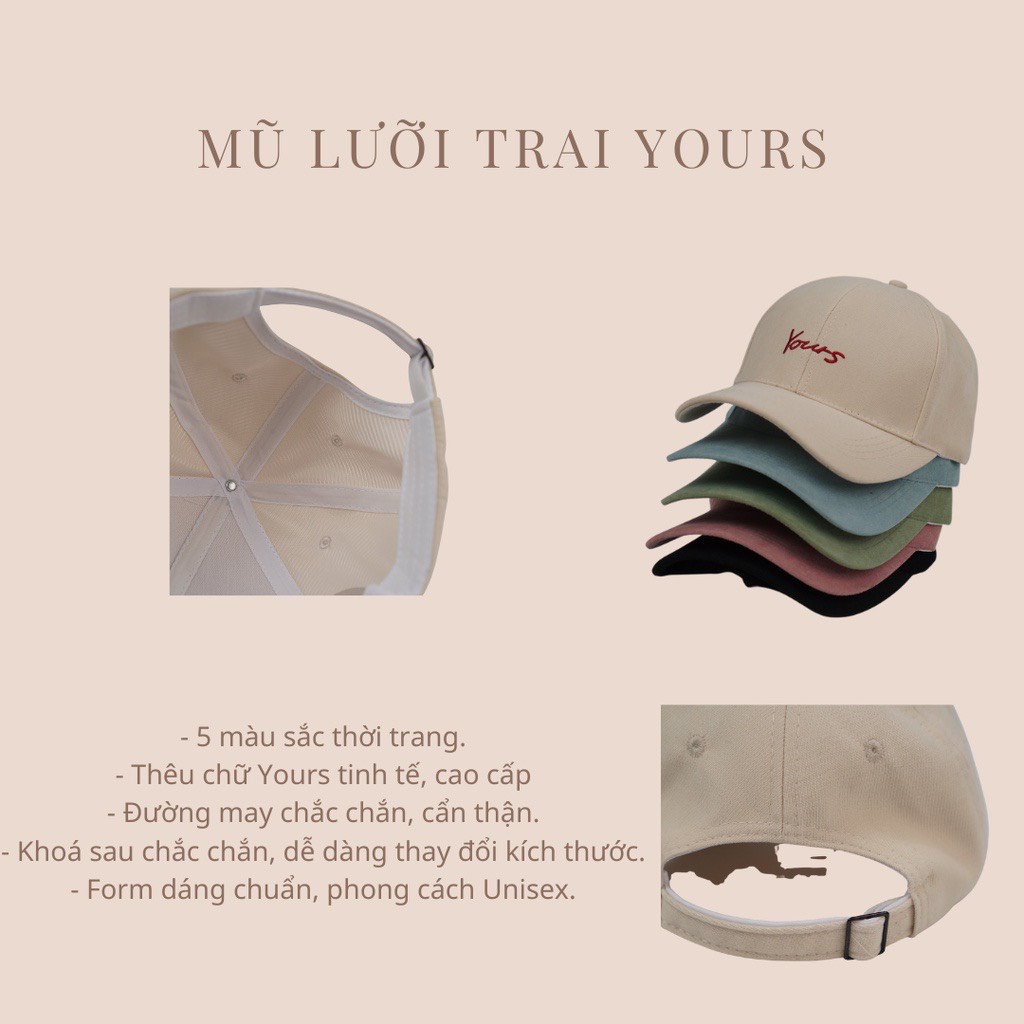 Mũ Lưỡi Trai Nón Kết Nhung Kaki Cao Cấp Thêu Chữ Yours 417 Phong Cách Ulzzang Form Unisex Nam Nữ - Hazo