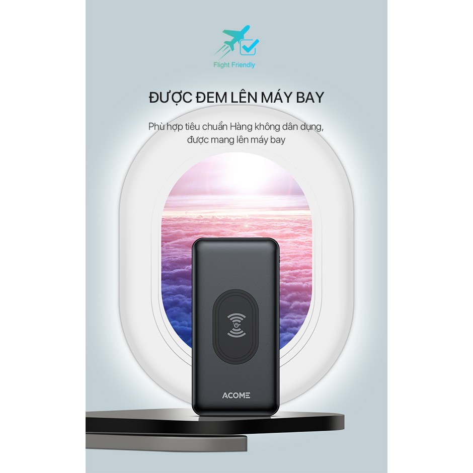 Pin Sạc Dự Phòng 10.000mAh ACOME AP106 Sạc Không Dây Qi Sạc Nhanh PD QC3.0 18W Hàng Chính Hãng Bảo Hành 18 Tháng