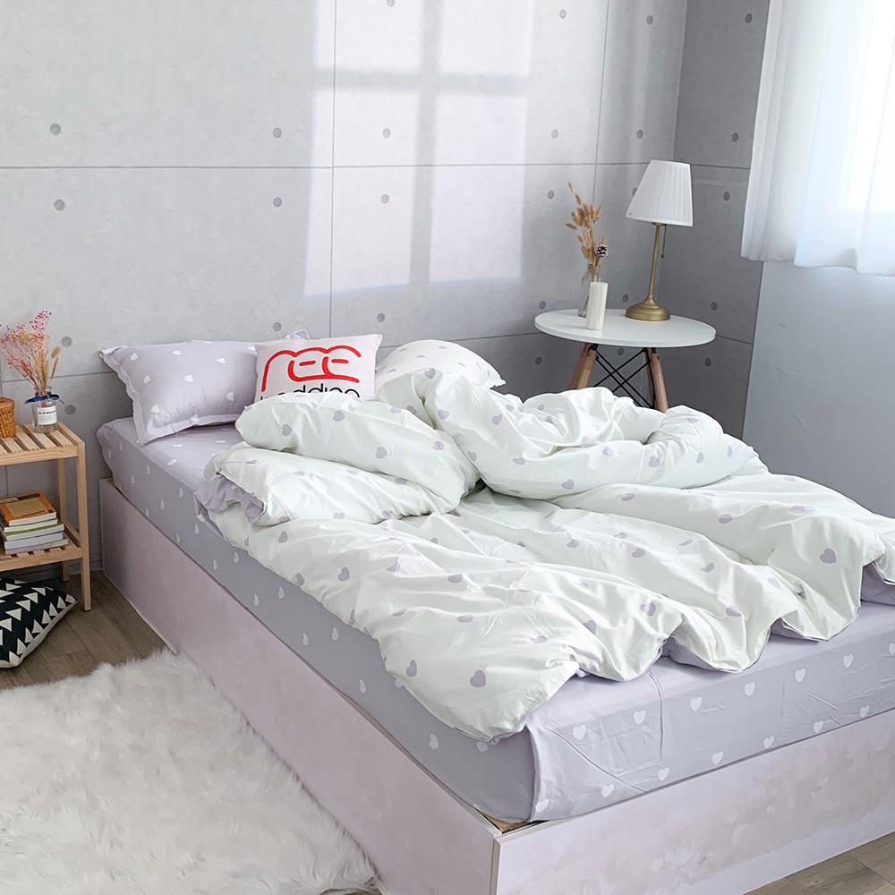 Bộ chăn ga gối Poly Cotton REE Bedding PLC100 trái tim xám tím đủ size giường nệm