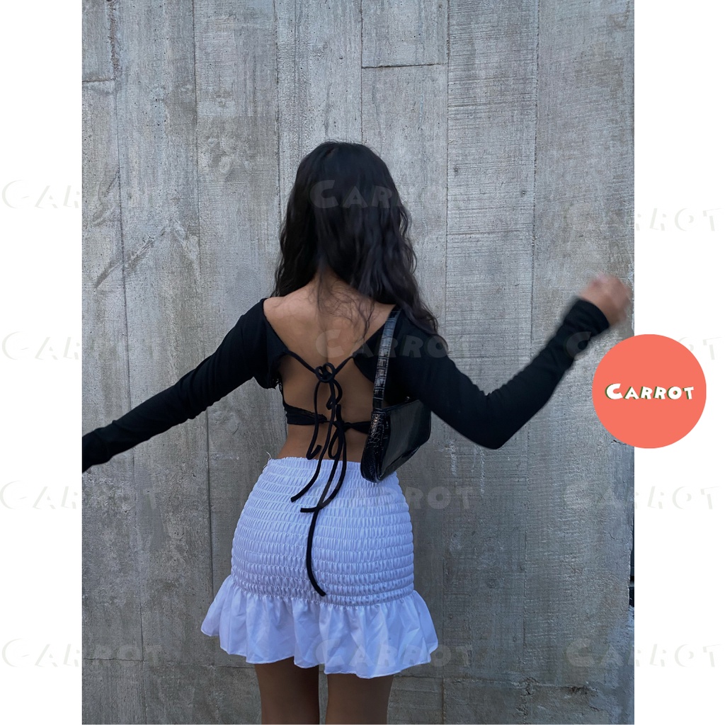 Áo croptop nữ dài tay sexy thiết kế chân váy ôm body nhúm tôn dáng carrotxinhdep