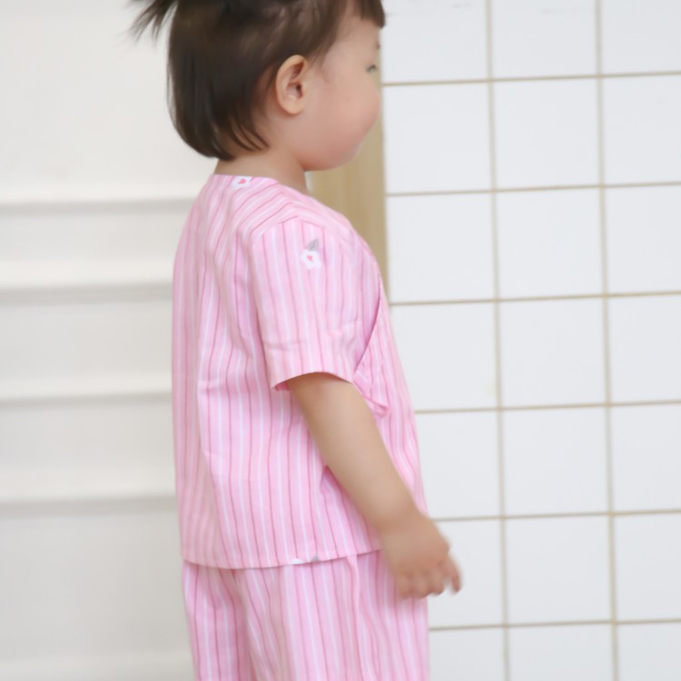 Bộ đồ bé gái CARROT, họa tiết kẻ sọc kiểu dáng pyjama và yukata, chất thô cotton thoáng mát thấm hút mồ hôi tốt