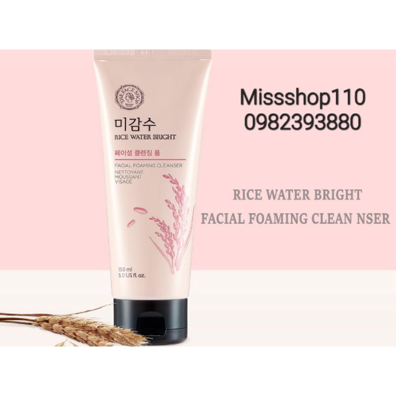 Sữa rửa mặt trắng da The Face Shop cấp ẩm Hàn Quốc không có hạt Rice Water Bright