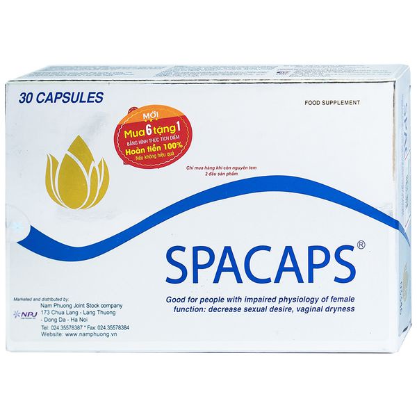 Spacaps hỗ trợ sinh lý nữ - giảm khô hạn, tăng dịch tiết, nội tiết tố từ mầm đậu nành, hà thủ ô