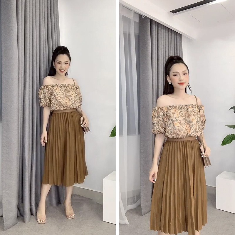 Áo Sơ Mi Nữ Trễ Vai Hoa, Set Bộ Áo Nữ Trễ Vai Sang Chảnh Đi Chơi Tuyệt Đẹp A23