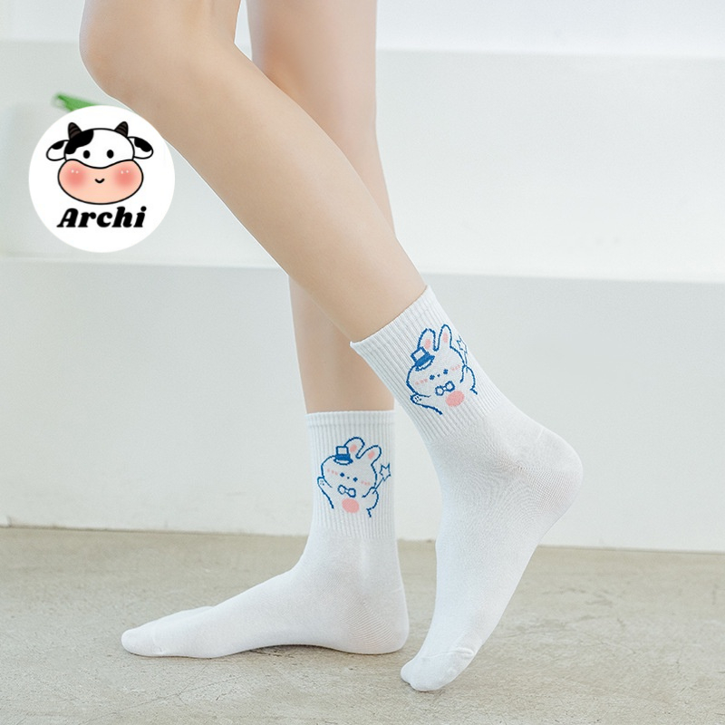 Tất vớ nam nữ cổ cao in hình gấu thỏ đáng yêu