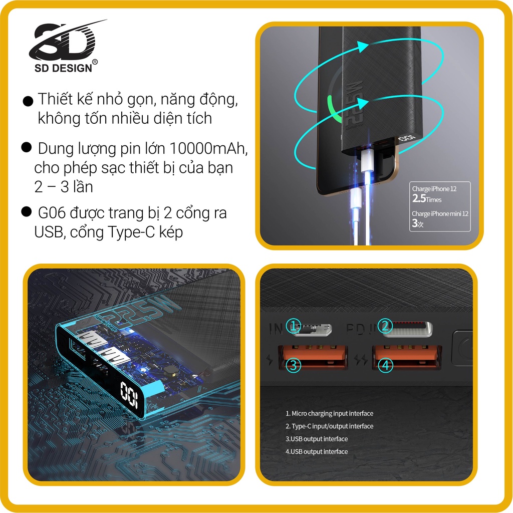 Sạc dự phòng 22,5W chính hãng SD DESIGN G06 dung lượng 10.000 mAh dùng được cho mọi điện thoại