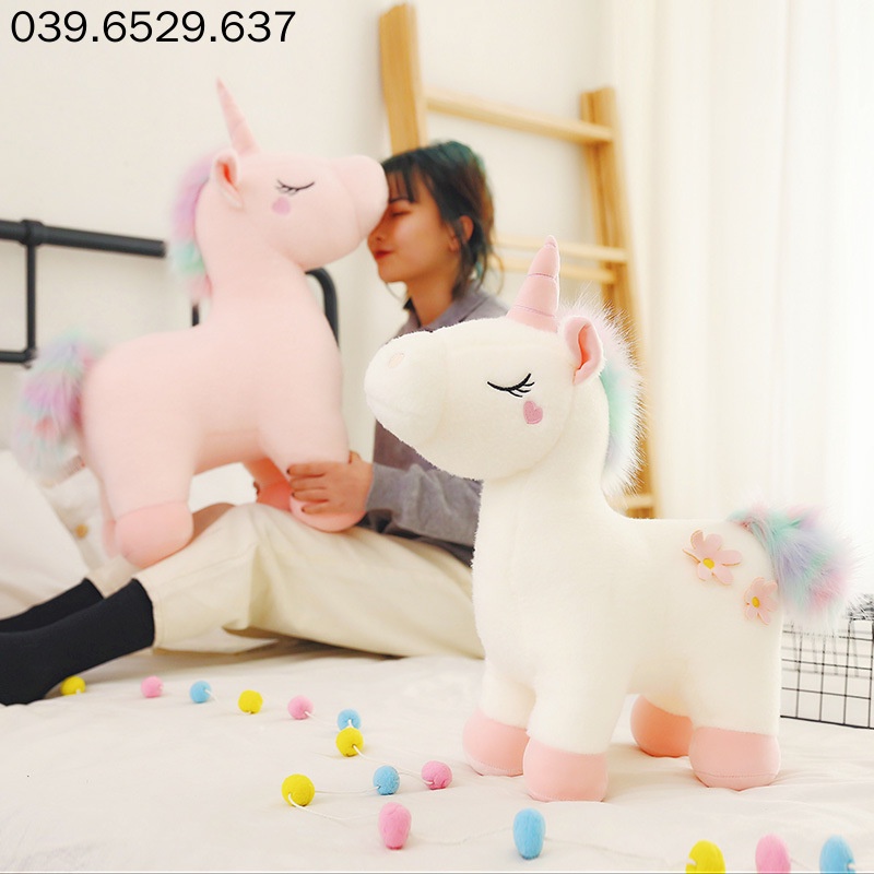 Gấu Bông Kỳ Lân Pony Lông Xù Má Trái Tim Dễ Thương Chất Bông Tinh Khiết An Toàn Cho Bé