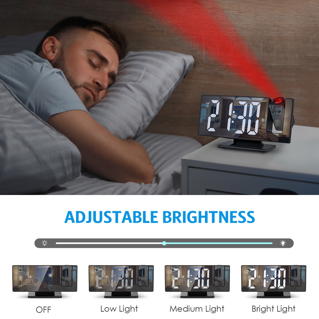Oria 180° Đồng Hồ Báo Thức Kỹ Thuật Số Màn Hình LED 7.8 "Hiển Thị Nhiệt Độ Ban Đêm