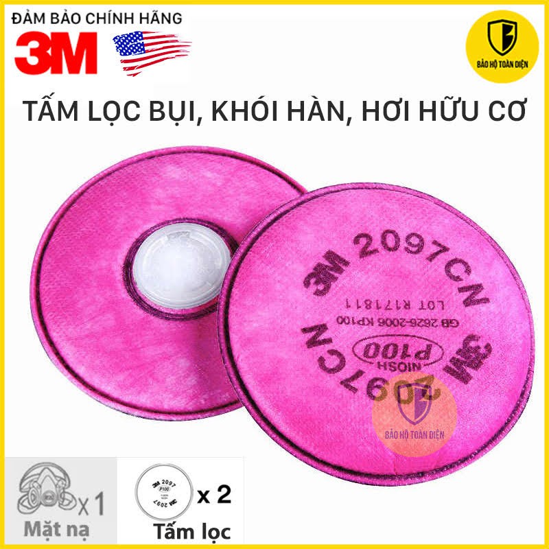 (CHÍNH HÃNG) Bộ mặt nạ phòng độc 3M 6200 kèm tấm lọc bụi, hơi dầu, khói hàn, hơi hữu cơ 3M 2097