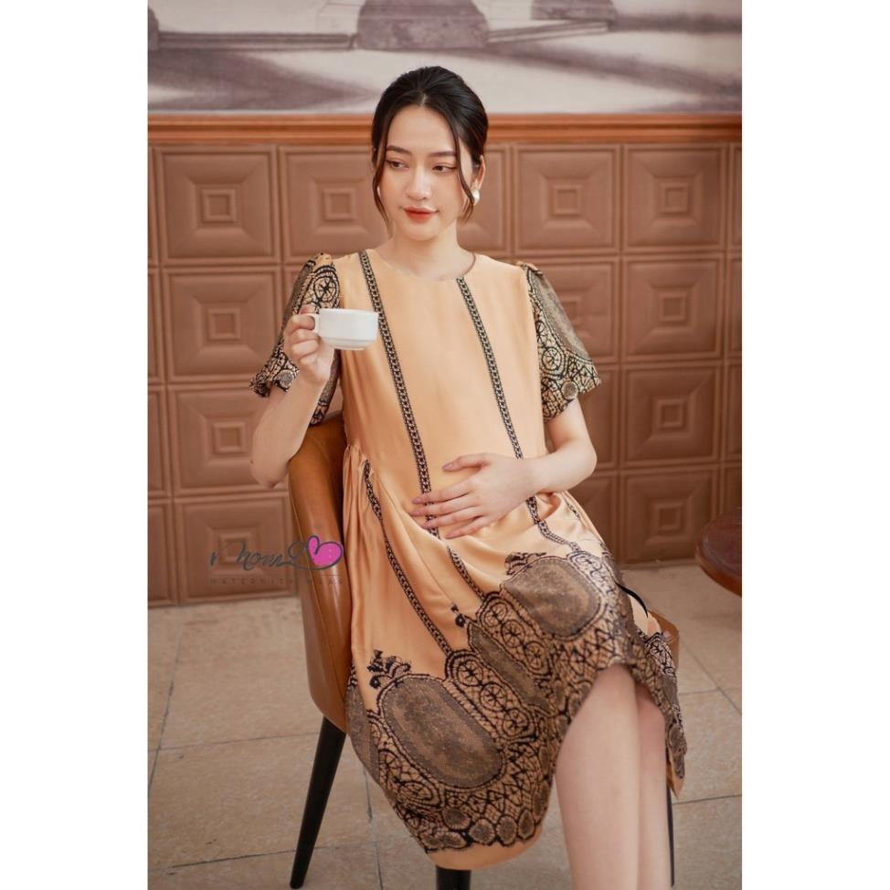 Váy Bầu Thiết Kế Công Sở, Váy Lụa Nude Ngày Hè V012 FFX