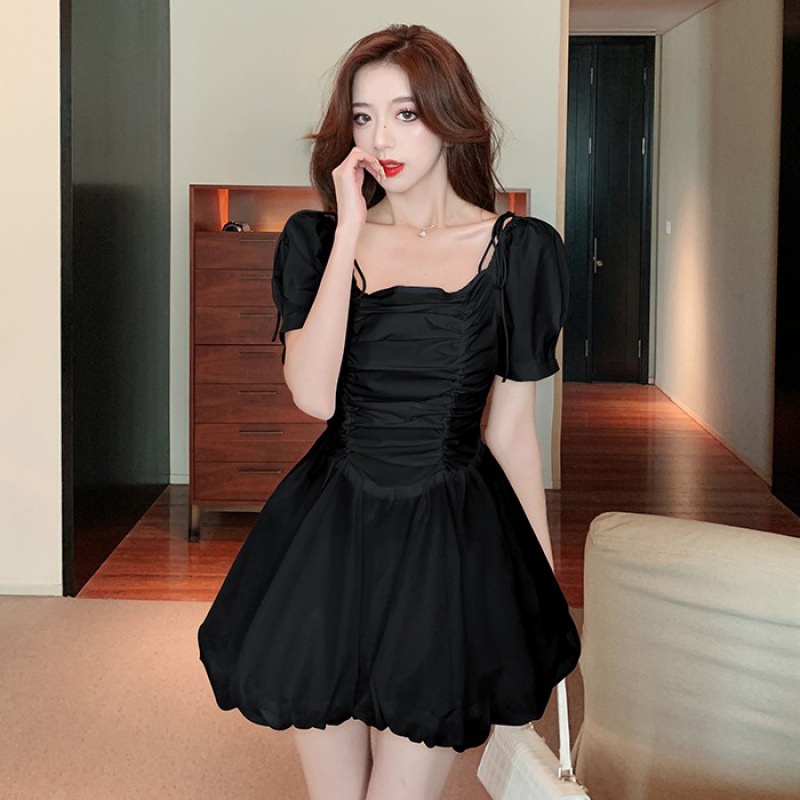 IELGY  Đầm Ngắn Tay Lưng Cao Thời Trang Cho Nữ