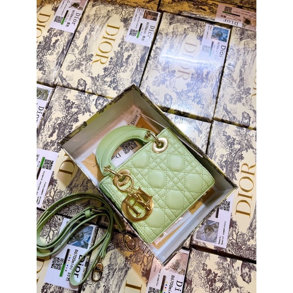 Túi dior lady mini xanh lá hàng QC super fullbox size 14.5