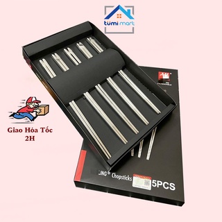 Bộ 5 đôi đũa inox cao cấp set đũa kháng khuẩn sang trọng kèm hộp giấy lịch sự