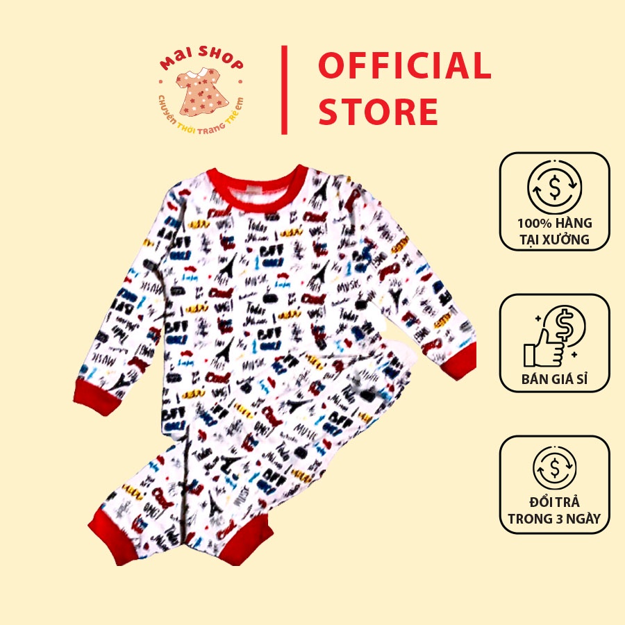 Bộ Cotton Dài Tay Thu Đông Cho Bé Trai, Gái Từ 20- 33kg Hoạ Tiết Ô Tô Khủng Long Cho Bé Từ 5-10 Tuổi