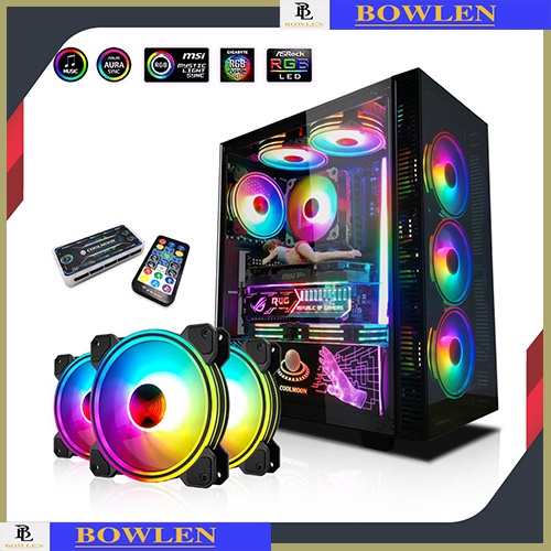 Quạt Fan Led Rgb, Quạt gió Pc, Fan Led Pc RGB Coolmoon M1 - Led RGB Dual Ring - Đồng Bộ Hub Coolmoon