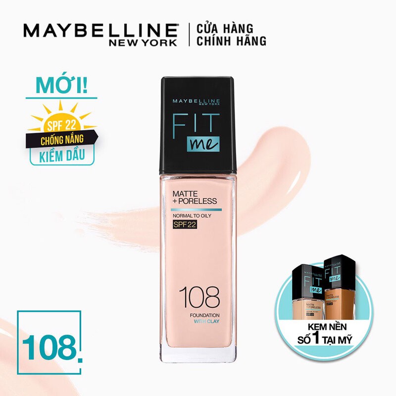 [Đã bán hơn 300 chai] - Kem Nền Maybelline Mịn Nhẹ Kiềm Dầu Chống Nắng 30ml Fit Me Matte Poreless Foundation SPF 22