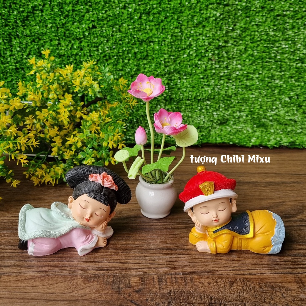 Bộ 02 tượng chibi Vua - Hậu nằm ngủ