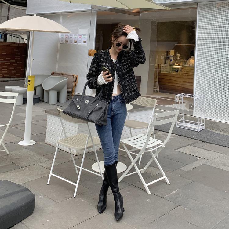 Giày Bốt Cao Gót Mũi Nhọn Mỏng Co Giãn Phong Cách Âu Mỹ Cá Tính Cho Nữ