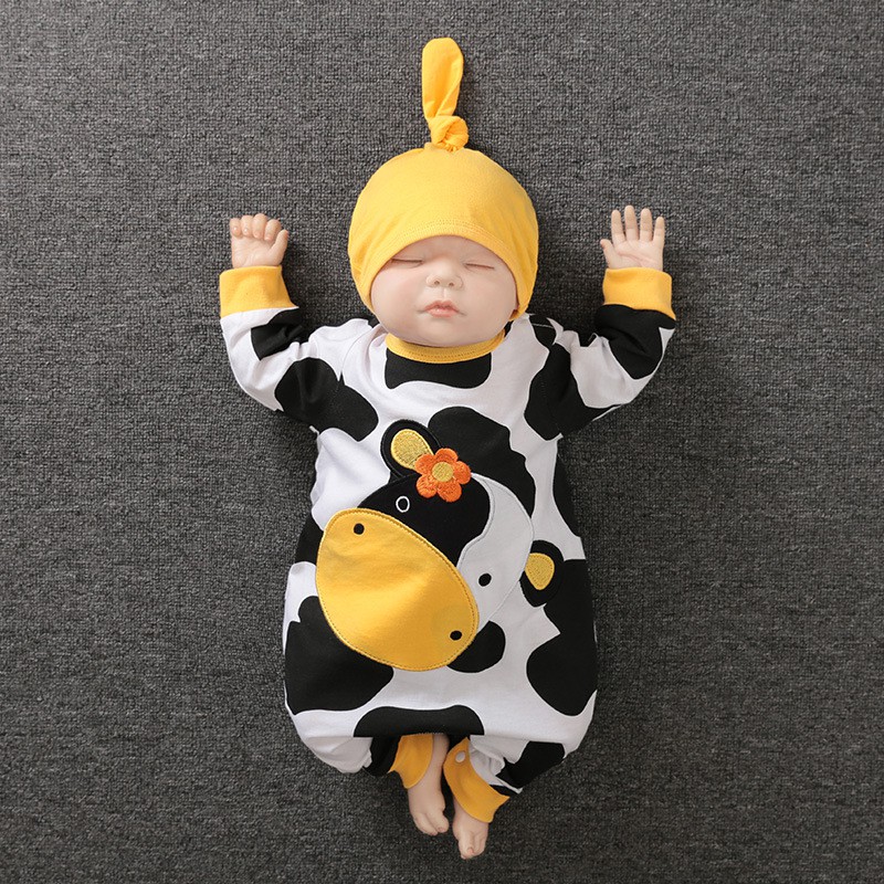 Bodysuit bé sơ sinh, áo sơ sinh cho bé từ 1 tháng đến 1 tuổi hình bò sữa ngộ nghĩnh chất liệu cotton 100% cao cấp BD193