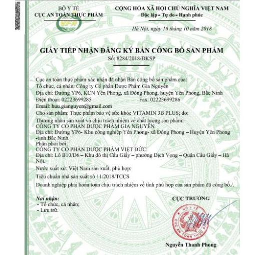 Vitamin 3B Plus – Hỗ trợ tăng cường sức khỏe, giúp hấp thu dinh dưỡng, kích thích ăn ngon (Hộp 100 viên)