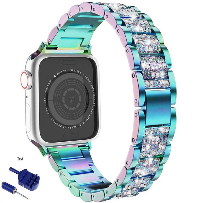 Dây đeo bằng thép không gỉ đính đá giả thích hợp cho Apple Watch Series T500 6 5 4 iwatch 3 2 1 SE 40mm 44mm 38mm 42mm
