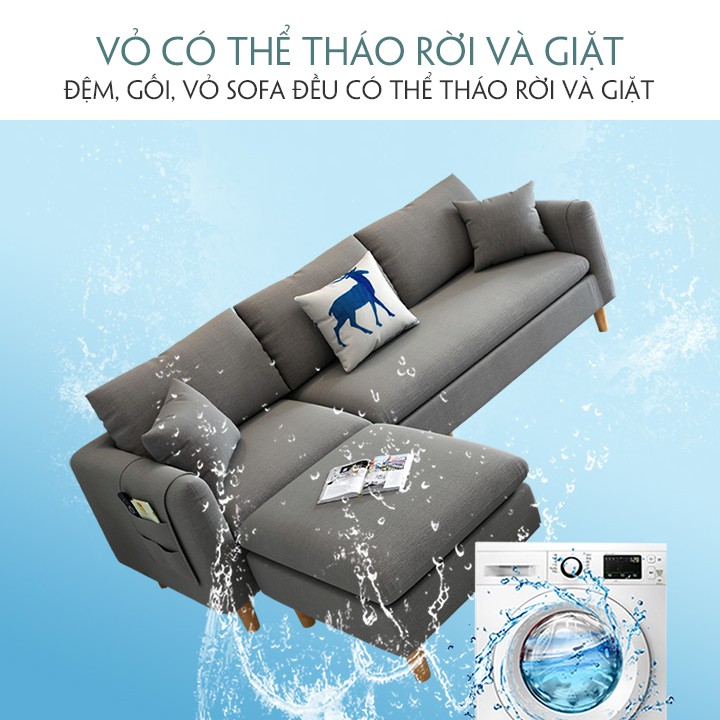 ( Hàng sẵn có + hàng mới ) Bộ ghế sofa chữ L vải lanh cao cấp để phòng khách thêm sang trọng - Tặng kèm đôn