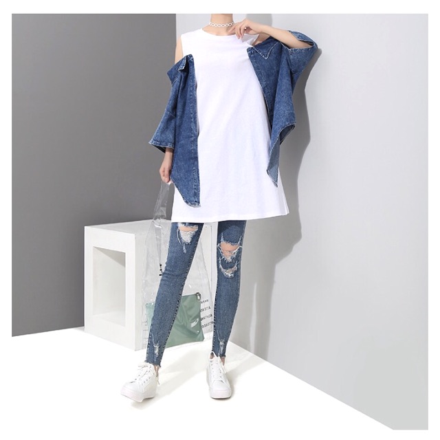 Váy thun cut out denim