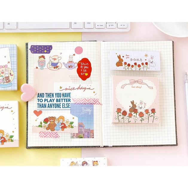 Set 100 tờ giấy note tone pastel cô gái dễ thương