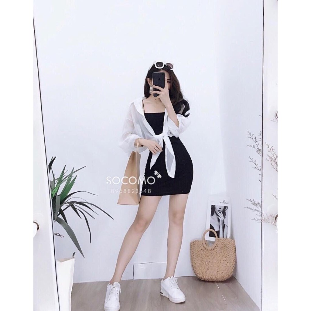 Set áo sơ mi voan cá tính đầm 2 dây bún ôm body siêu xinh sexy