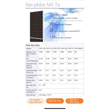 Tấm pin mặt trời mono 370w hàng bảo hành 12năm