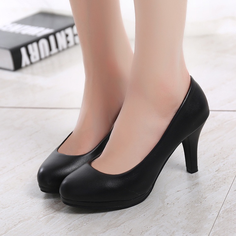 Giày Cao Gót Mũi Tròn Màu Trắng Đen Thời Trang Công Sở Cho Nữ