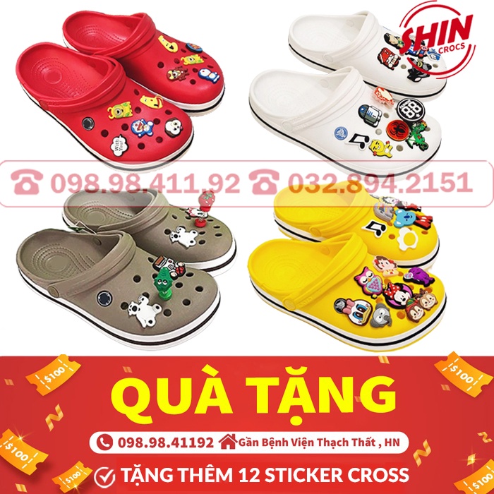 dép crossFREESHIPdép cross band tổng hợp 5 màu hoạt tiết đế bánh mì tặng thêm 12 jibitz cross
