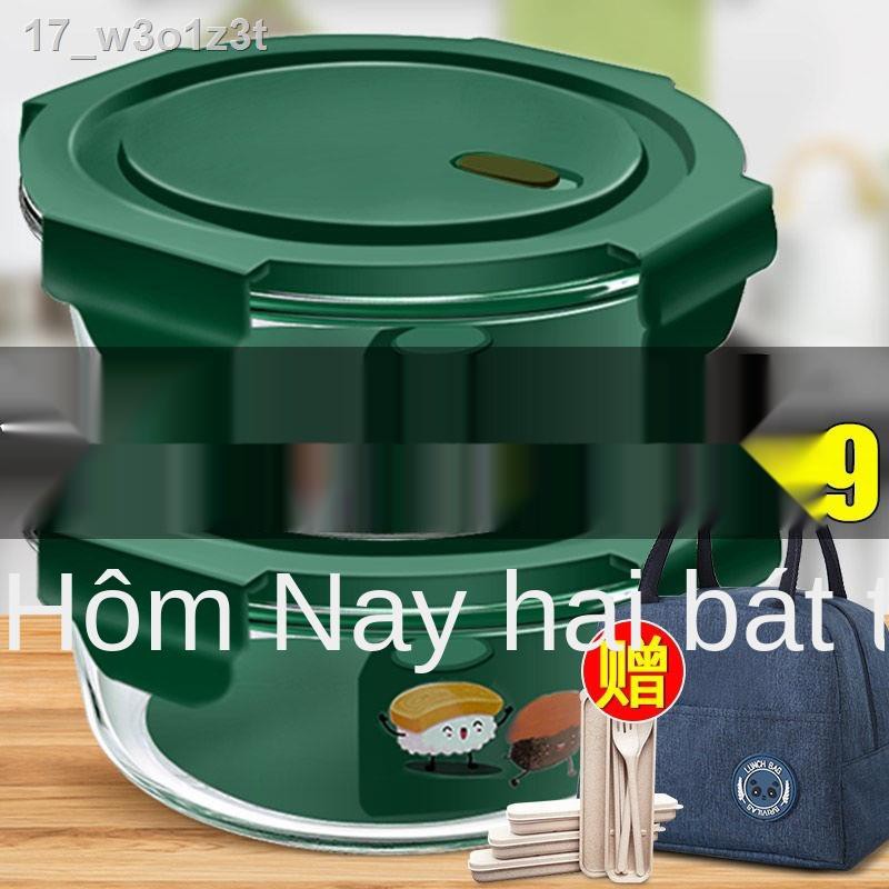 Hộp giữ đồ tươi của nhân viên văn phòng có thể hâm nóng bằng lò vi sóng cơm chuyên dụng tô thủy tinh tròn nắp