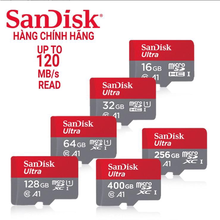 Thẻ nhớ microSDXC Sandisk 32/64/128GB Ultra A1 UHS-I tốc độ upto 120MB/s cho Camera, GoPro (hàng chính hãng)