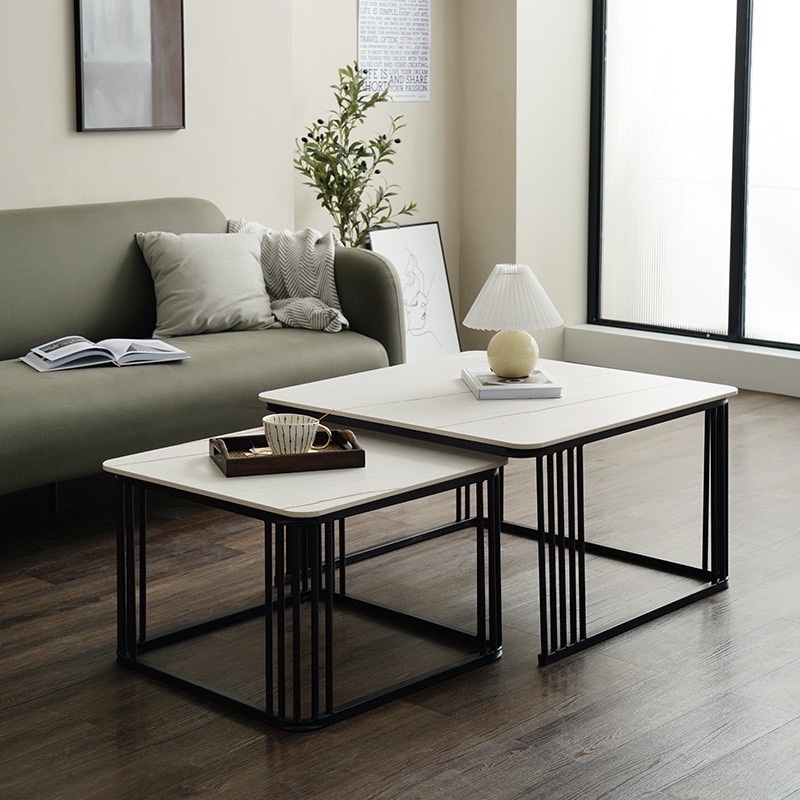 Cặp bàn trà sofa vuông mặt đá vân mây phong cách hiện đại thích hợp cho không gian nhỏ gọn, bàn trà cho phòng khách