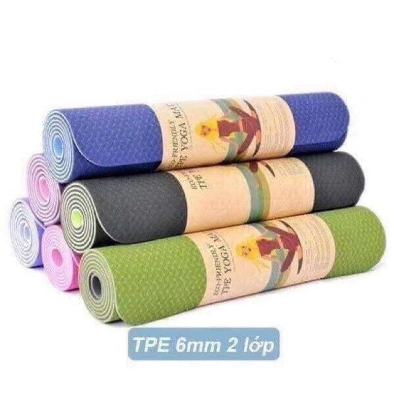 Thảm tập Yoga 2 lớp TPE dày 6mm, thảm tập Gym chống trơn trượt và không thấm mồ hôi ( Sẵn hàng )