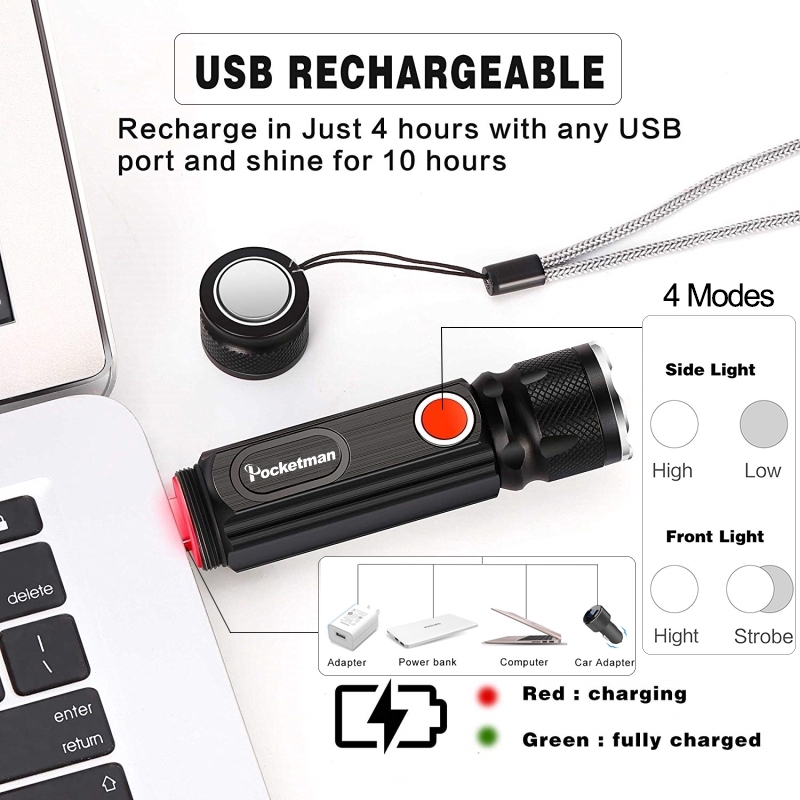 Đèn pin LED đa năng 5000LM USB sạc pin T6Side COB Light Magnet Magnet Light