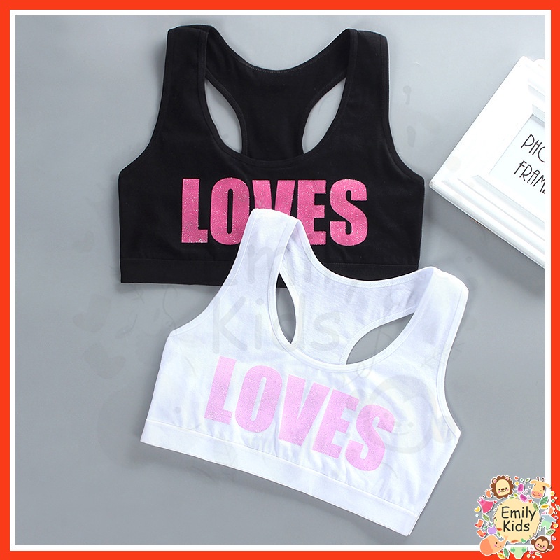 Áo Ngực Cotton Màu Trắng Đen In Chữ Love Cho Bé Gái 8-16 Tuổi