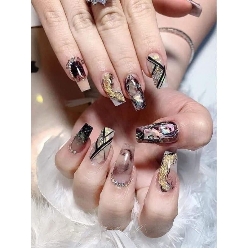 Set 6 hũ giấy nhún vụn,nhún khổng tước trang trí ẩn gel,làm loang vân đá,trang trí móng tay