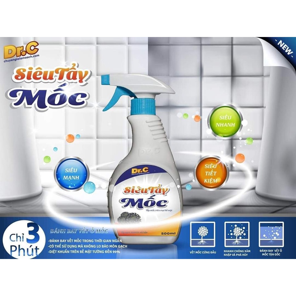 CHAI TẨY MỐC DR.C THUỐC TẨY MỐC QUẦN ÁO, NỀN NHÀ, TƯỜNG NHÀ, TRẦN NHÀ