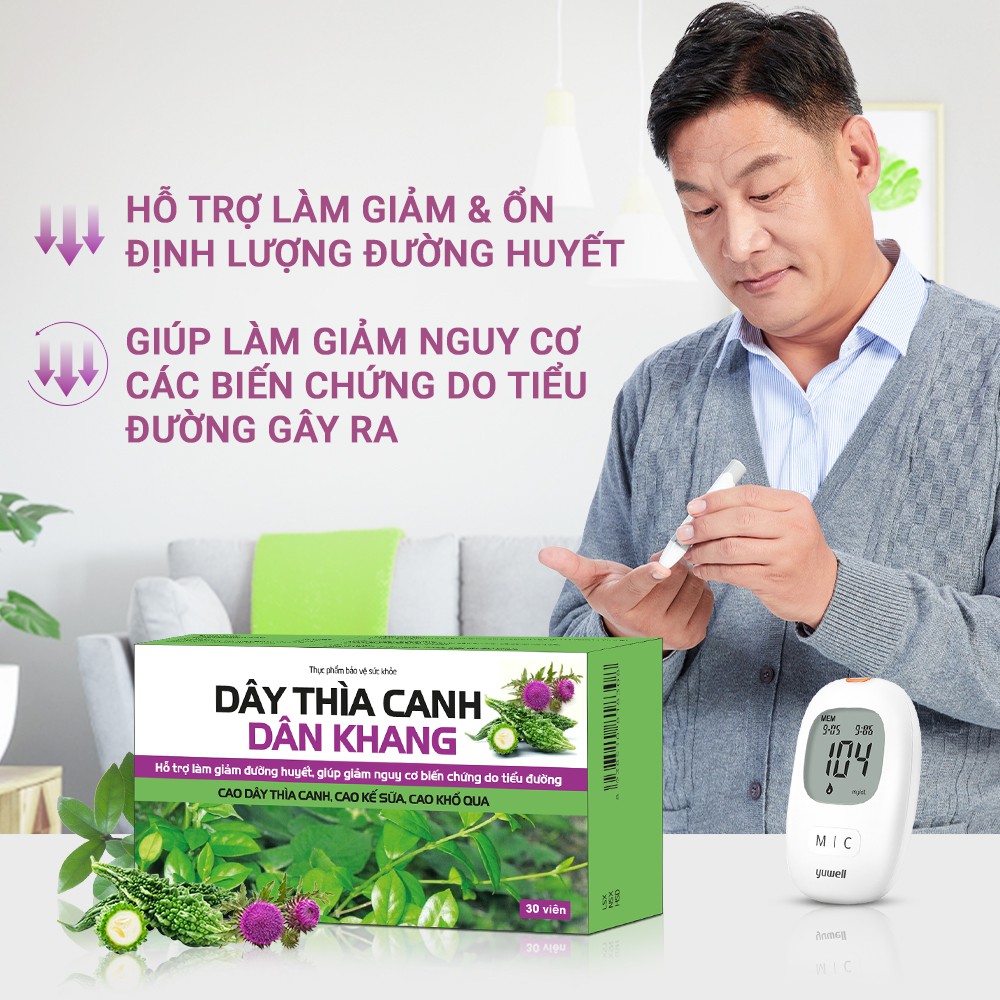 Dây Thìa Canh Dan Khang Hỗ Trợ Hạ Đường Huyết Kiểm Soát Đường Huyết Giảm Biến Chứng Của Bệnh Tiểu Đường - Hộp 30 viên