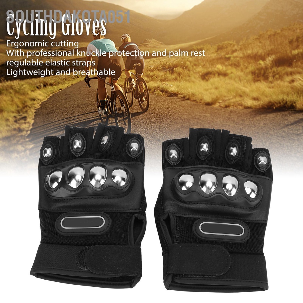 Southdakota051 2 cái Găng tay đi xe đạp Màu đen Thoáng khí Nửa ngón Nylon có thể điều chỉnh được công thái học cho ngoài trời Một kích thước