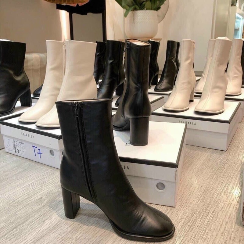 Bốt Kela mũi tròn da mềm khoá cạnh