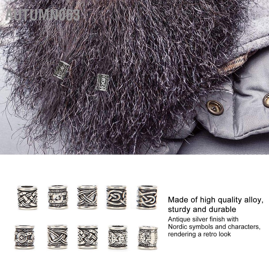 10 CÁI Kẹp Kim Loại Dùng Tết Tóc Tiện Dụng, Hạt Râu Viking Hợp Kim Cổ Norse Dreadlock cho Tóc Tự Làm Vòng Autumn063
