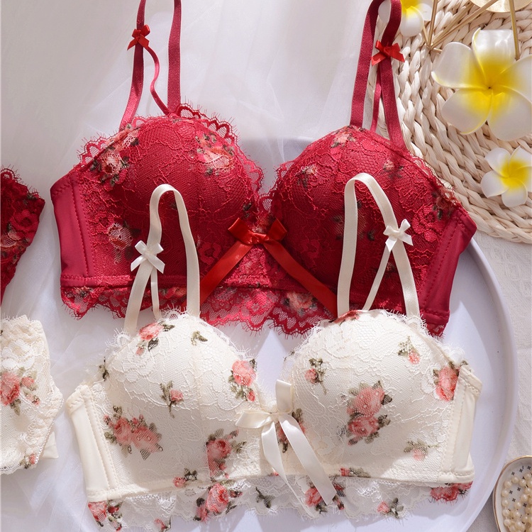 1 Set Áo Lót Nâng Ngực + Quần Lót Nữ Họa Tiết Ren Hoa Quyến Rũ Size 32-38AB | BigBuy360 - bigbuy360.vn