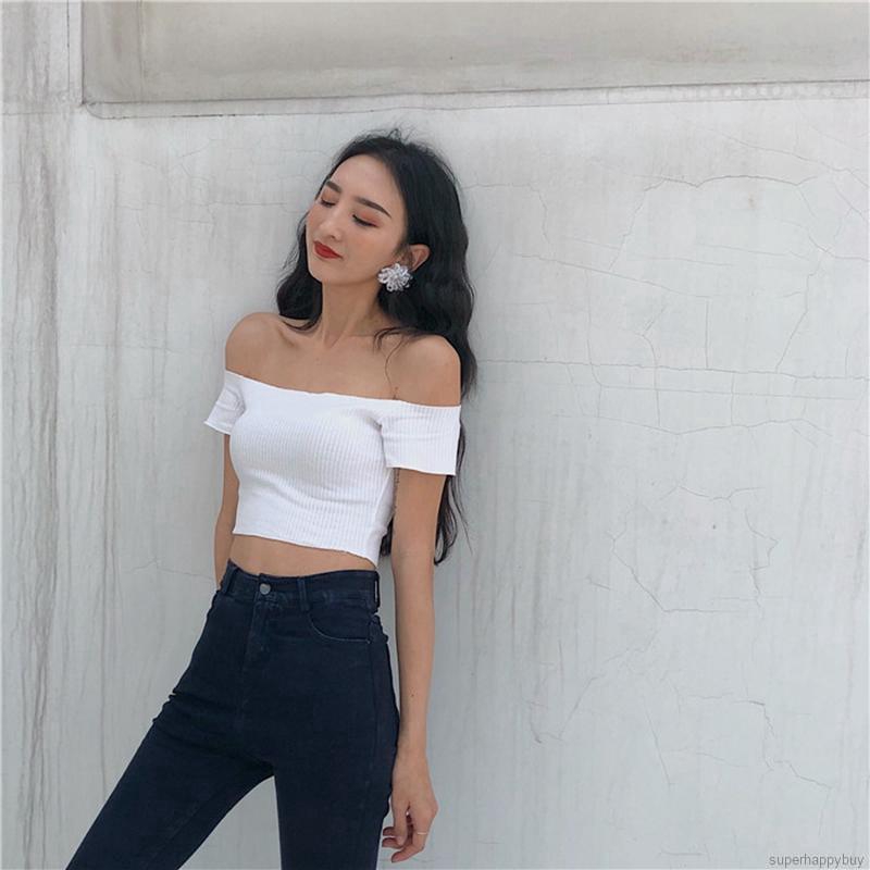 Áo Croptop ống màu trơn thiết kế trễ vai quyến rũ