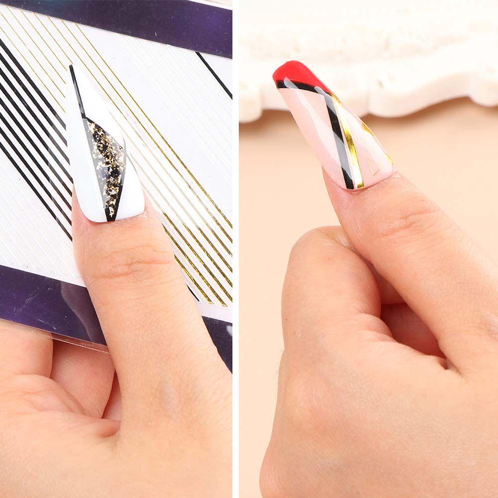 QQMALL Miếng Dán Trang Trí Móng Tay 5D Tự Dính Họa Tiết Kẻ Sọc Kiểu Pháp Cổ Điển