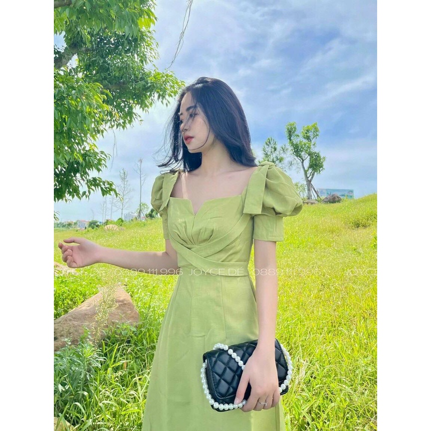 Đầm cổ vuông tay phồng đan dây kết nơ xinh xắn cho chị em đi chơi dạo phố fashionzero - 85192
